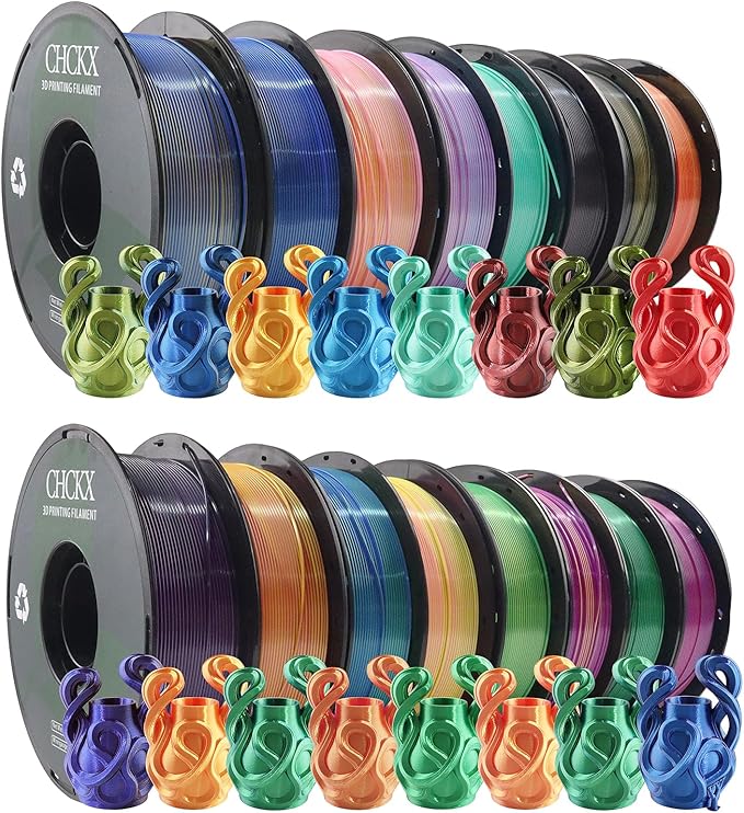 16 Pack PLA Filament Bundle, Silk Dual Color PLA Filament, 1.75mm, 1kg Spool (2.2lbs), Dimensional Accuracy +/- 0.02mm, 16 Different Dual Colors Gradient Filament for Most FDM 3D Printers