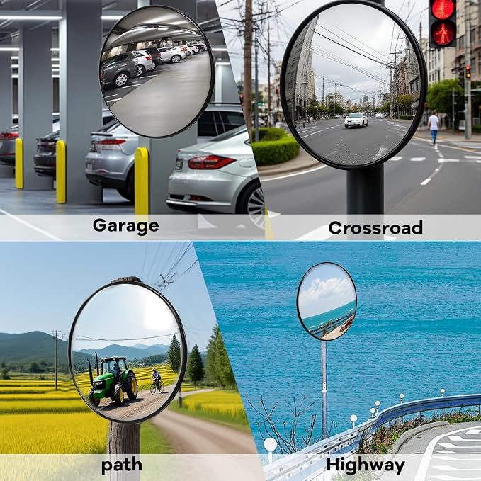 2 Pack 12 Inch Convex Mirror Acrylic, Safety Security Traffic Corner Mirrors, Adjustable Wide Angle View and Wall Mounting Corner Blind Spot, for Indoor Outdoor Garage School Classroom Warehouse
