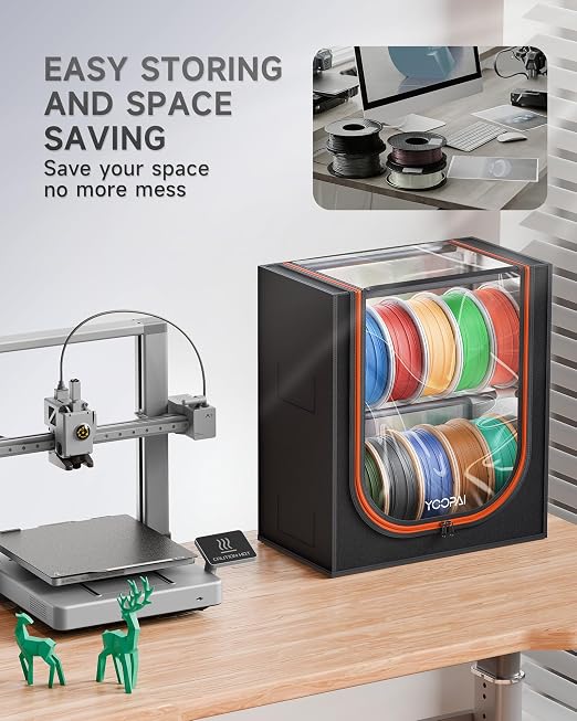 YOOPAI 3D Printer Filament Storage Box – 2 Tier Filament Storage Rack with Fabric Cover, Holds Up to 12 Rolls 1KG – 3D Filament Storage Organizer for Home, Workshop & Studio