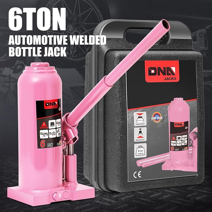 DNA Motoring 6 tons / 13228 lbs Lifting Automotive Welded Hydraulic Bottle Jack for Repair Vehicle, Pickup, Truck, w/Manual Handle, Pink, TOOLS-00355-PK