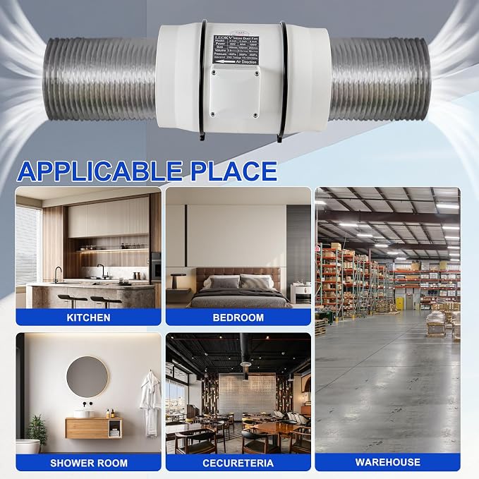 8Inch Exhaust fan Pipeline booster fan Inline duct fan 740 CFM Efficiency Air Fan for Duct Vent Bathroom, Kitchen, Grow Tent,Hydroponics,The wind is very strong.All-copper wire motors are more durable