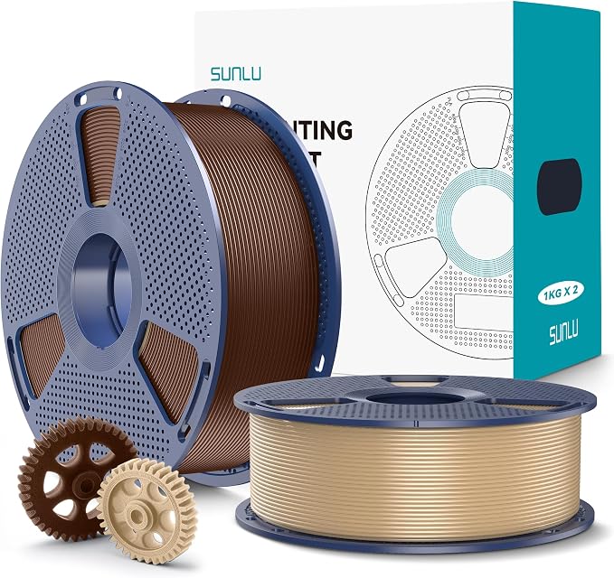SUNLU PLA+2.0 3D Printer Filament 2KG, Upgrade PLA+ Filament 1.75mm, Tougher and Stronger, Dimensional Accuracy +/-0.02mm, 1KG per Spool, 2 Pack, 2KG Total, Oak+Coffee Brown