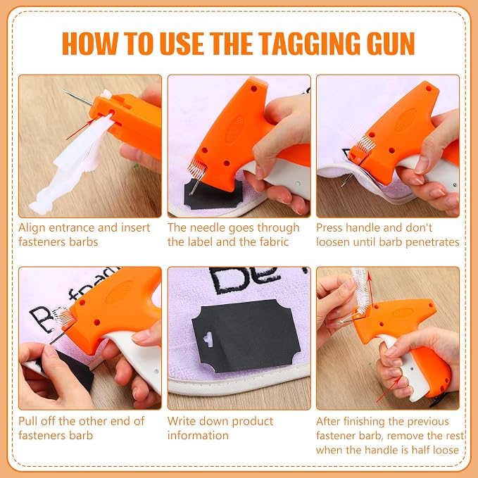6 Sets Tagging Gun for Clothing Tag Attacher Gun for Standard Retail Price Quick Clothing Fixer with Needles and Barbs Fasteners for Store Warehouse Consignment