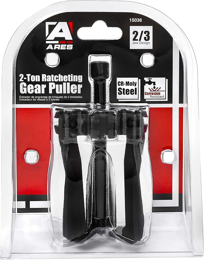 ARES 15036 - Reversible 2/3 Jaw 2-Ton Ratcheting Gear Puller - Chrome Moly Steel Construction - 2-Inch to 3-Inch Adjustable Range - Removes Gears, Pulleys, and Flywheels