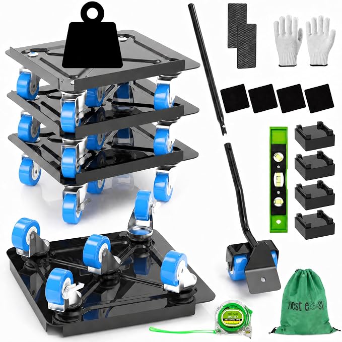 Heavy Duty Furniture Dolly 360° Rotating 5 Blue Wheels, Alloy Steel Furniture Movers Up to 3000 lbs/1360 Kg Load Capacity with Measure Tape and Leveler (5.3x5.3 in)