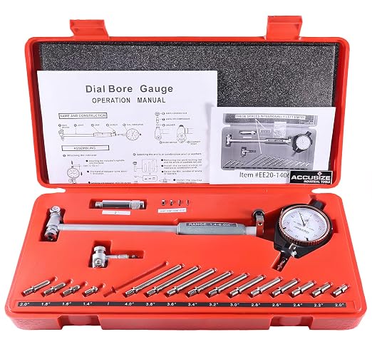Accusize Industrial Tools Dial Bore Gauge Set, 1.4-6 inch Measuring Range, 0.0005'' Graduation Interval, Ee20-1406 | 0-0.25" Dial Range, AGD Group 2, Carbide-Tipped Contacts, 15 Anvils, 4 Spacers, Fitted Case, EE20-1406