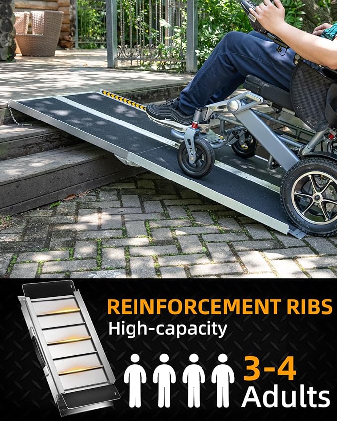 VNN Portable Wheelchair Ramp 5FT, Seamless Non-Slip Aluminum Ramps for Wheelchairs for Home, Handicap Wheelchair Ramps for Home Steps, Aluminum Loading Dock Plates, Black