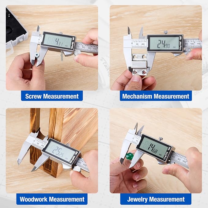 Raynesys Electronic Digital Caliper 6", Professional Precision Micrometer Calipers, ±0.001"/0.02mm Accuracy, Large LCD Display, Stainless Steel Diameter Measuring for Woodworkers/Jewelers/DIY Projects