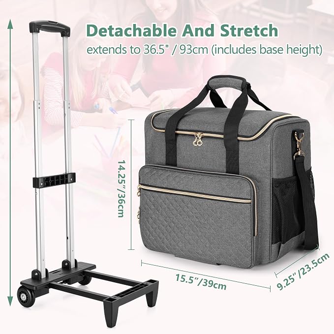 LUXJA Rolling Teacher Bag with Laptop Compartment and Detachable Dolly, Multifunctional Rolling Teacher Tote Bag (Patent Pending), Gray