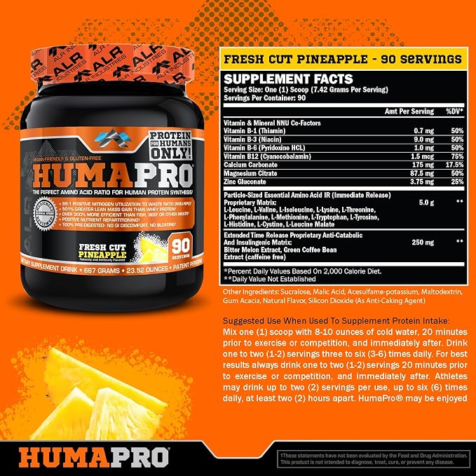 ALR Industries Humapro, Protein Matrix Formulated for Humans, Waste Less. Gain Lean Muscle, Fresh Cut Pineapple, 667 Grams