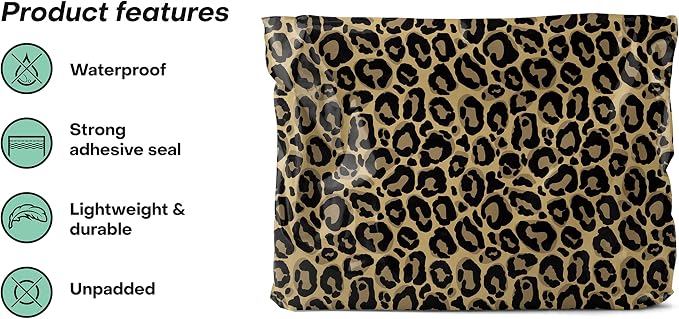 Package Mint 14x19 Poly Mailers - 100 Pack Leopard Print Design - Waterproof and Tear-Resistant Poly Mailer Bags with Self-Seal Adhesive - Opaque Mailing Envelopes for Clothing and Soft Goods