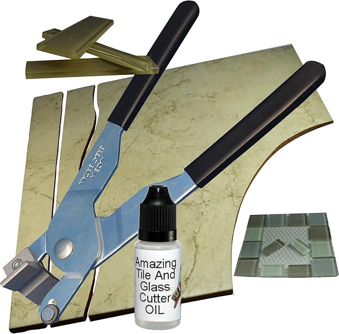 The Amazing Tile And Glass Cutter, Professional Hand Held Glass Cutter UK Made - Hand Held Tile Cutter 2-in-1 Scoring Tool and Cutting Tool, with Cutting Oil, Instructions and Online Videos