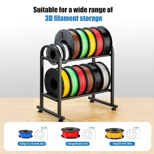 facka 3D Printer Filament Storage Rack,2-Tier Metal Filament Spool Holder | Desktop Filament Organizer Shelf for 1kg PLA, ABS, TPU, PETG Rolls, Home Office, Studio, Workshop, 3D Printing Workspace