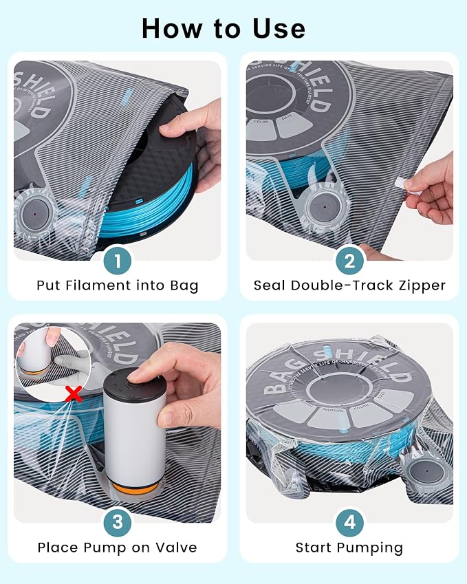 3D Printer Filament Storage Bags, Thickened Vacuum Sealed Bags for Keeping Dry, 1.75mm 2.85mm Spools, Light-Proof Moisture-Proof, Fits 0.5KG 0.75KG 1KG Filament, with or without Pump | Bags Only · Bambu Lab Prusa Creality · PLA PETG ABS ASA TPU Nylon ·...