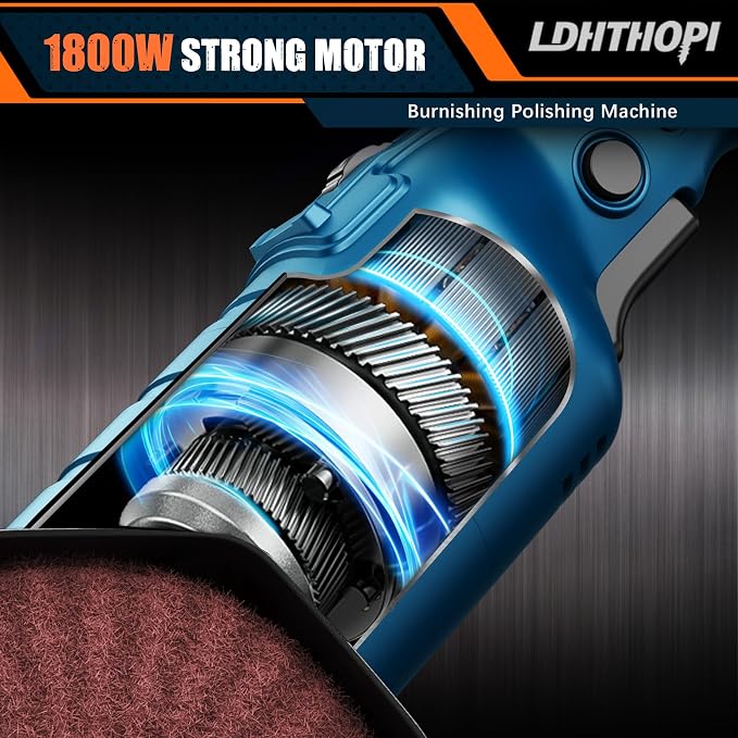 LDHTHOPI 1800W Burnishing Polishing Machine, 110V Handheld Electric Stainless Steel Polisher, 8 Variable Speed, 3100RPM for Metal with 3 Wheels, Stainless Steel, Wood