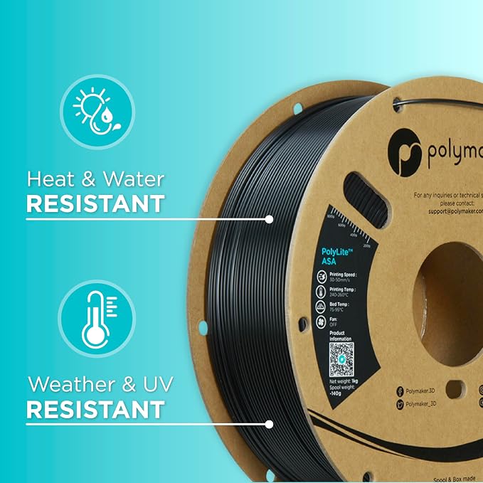 Polymaker ASA Filament 1.75mm Galaxy Black, 1kg ASA 3D Printing Filament, Heat & Weather Resistant - ASA 3D Printer Filament Perfect for Printing Outdoor Functional Parts