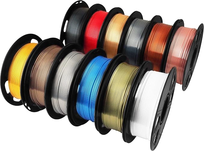 MIKA3D Shine Silk Metallic Gold PLA 3D Printer Filament Bundle 12 Spools Pack, 1.1lbs Spool 1.75mm Widely Compatible, 12 Popular Silk Shiny Gold Colors, with Extra One Bottle of Solid Stick Gift