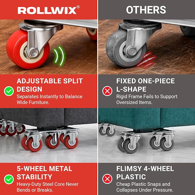 4000lb Capacity - 6.9" x 6.9" Large Heavy Duty Furniture Movers, Steel Furniture Dolly Heavy Duty, Pool Table Dolly - Furniture Lifter with 360° Rotatable Silent Rubber Universal Wheels, Dolly Kit