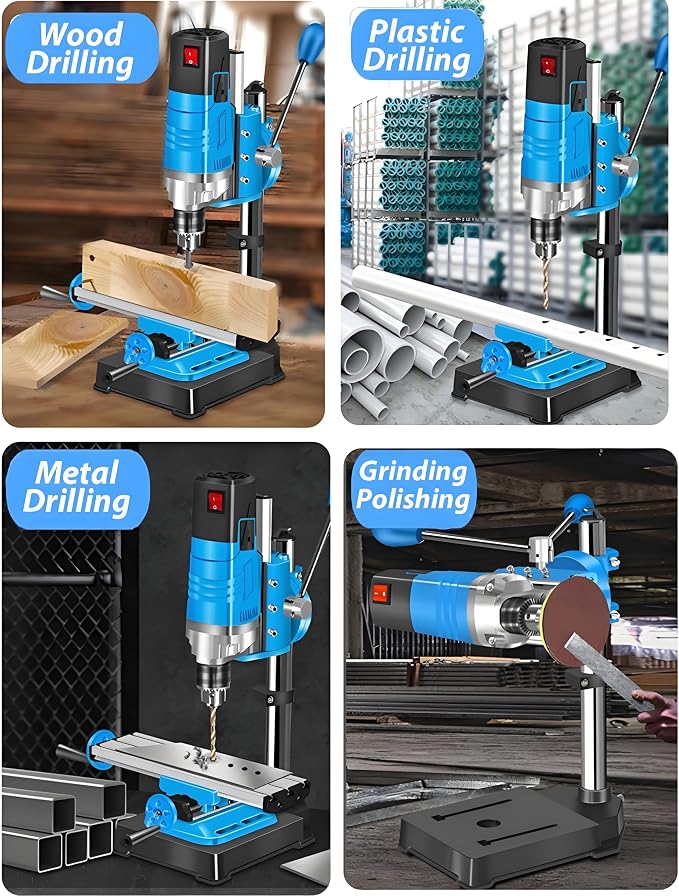 Mini Drill Press, 6 Speed 1200W Electric Benchtop Drill Press Machine, 90° Rotating, Vise, 1.5-13mm Chuck for Workshop Craftsman Drilling Grinding Polishing Wood Plastic Metal