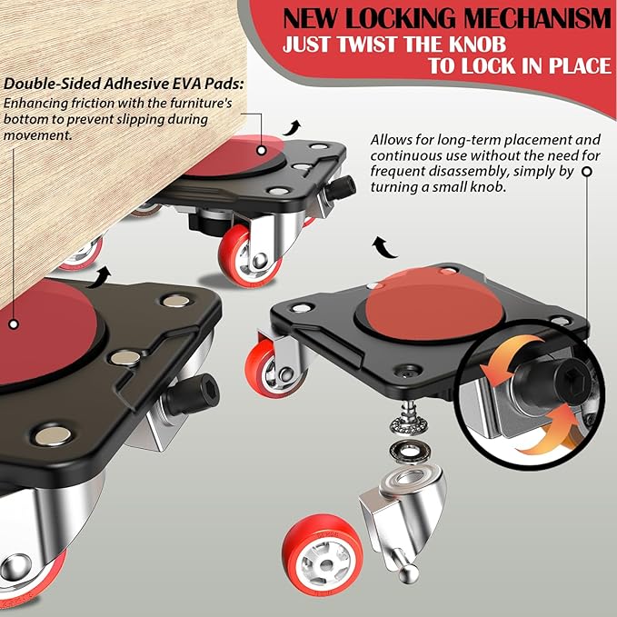 ONEON Heavy Duty Furniture Movers with Wheels Dolly with Auxiliary Lifter, All-New Upgraded Carbon Steel Panels & 360°-Wheeled Casters, Supports up to 1100 lbs (M+Parked)