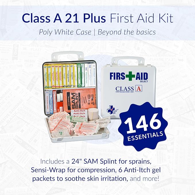 Certified Safety Mfg Class A 21 Plus - 146pc USA-Made ANSI & OSHA Compliant First Aid Kit - Emergency Medical Supplies for Minor Injuries - First Aid Kits for Businesses, Homes, & More