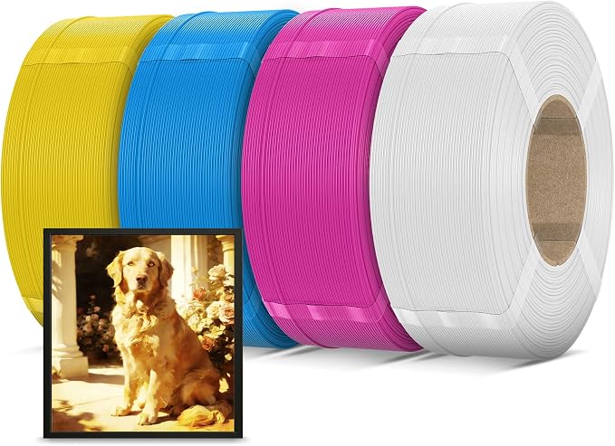 Inslogic Pre-Dried 4kg PLA Pro Filament Refill Bundle, Strong & Tough PLA Pro 3D Printer Filament Refill, Compatible with Sunlu & Bambu Reusable Spool, 4×1kg Refill (White+Magenta+Cyan+Yellow)