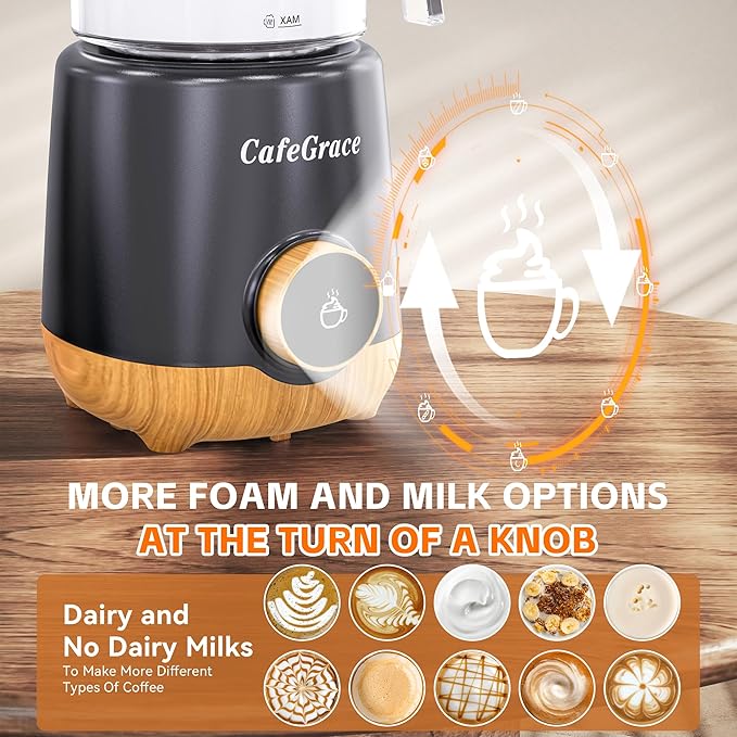 8 in 1 Milk Frother and Steamer, 20 oz Large Capacity, 550 Watts, Fast Froth Whip Creamy, Automatic Warm and Cold Foam Frother for Coffee, Latte, Macchiato, Cappuccino, Hot Chocolate