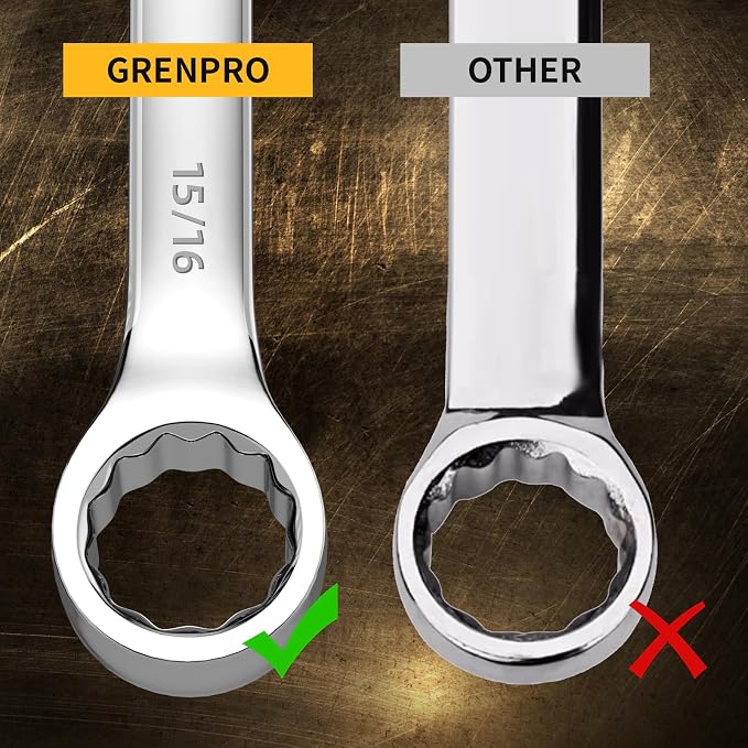 GRENPRO Large Wrench Set, SAE Wrench Set With Color Ring, 7PCS 15/16", 1", 1-1/16", 1-1/8", 1-3/16", 1-1/4" Long Big Open End Wrench Tools Set Roll Up Pouch Organizer, 12 PT Combination Wrenches Sets