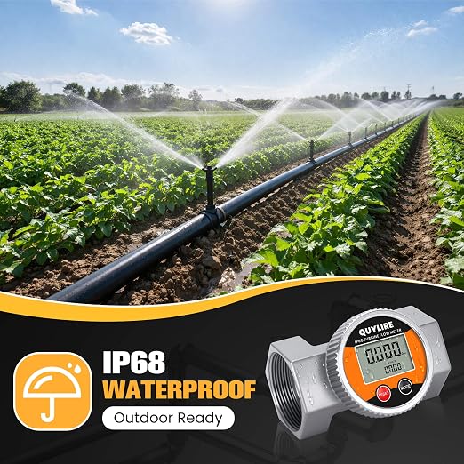 Waterproof 2 Inch Water Flow Meter, 16-160 GPM Digital Inline Fuel Flowmeter with NPT Thread for Hot/Cold Water, Diesel, Gasoline, Oil & Liquids, Supports Gallon, Liter, GPM, LPM, m³, QTS, PTS