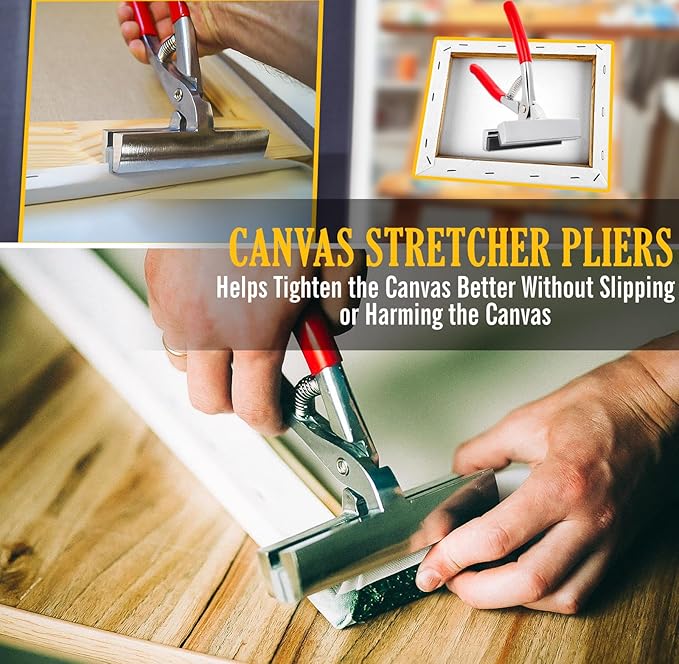 Heavy Duty Canvas Pliers and Staple Gun Kit, 4-in-1 Canvas Stretching Tools with Spring Return Handle, Staple Remover, 1000 Staples for Art Oil Painting Framing, DIY Upholstery, Picture Framing