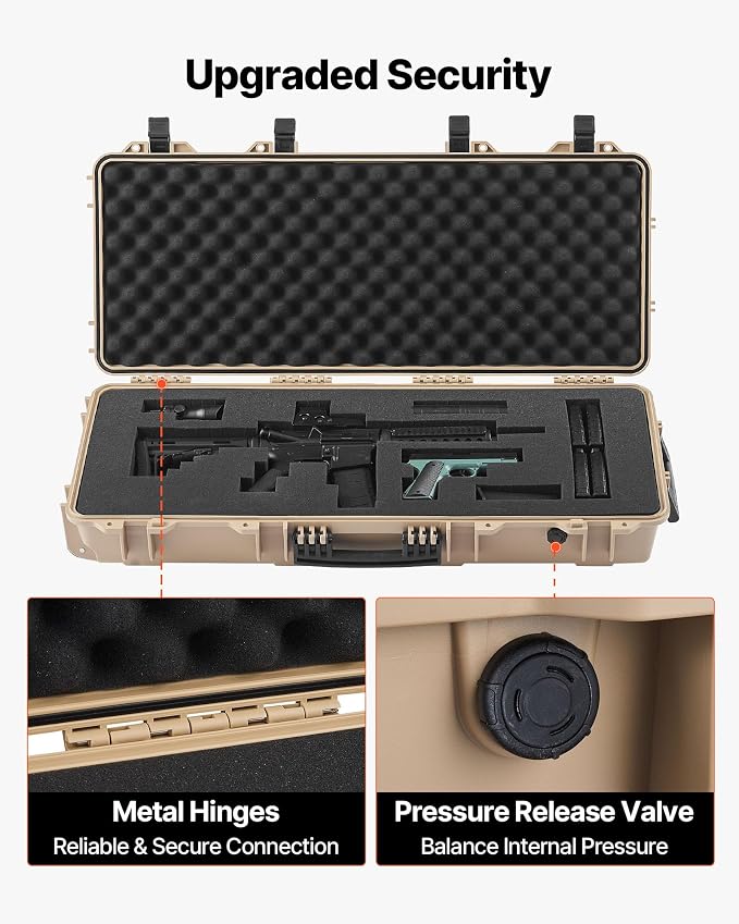 VEVOR Rifle Case, Rifle Hard Case with 4 Layers Fully-protective Foams, Lockable Hard Gun Case with Wheels, IP67 Waterproof & Crushproof, for Rifles or Shotguns