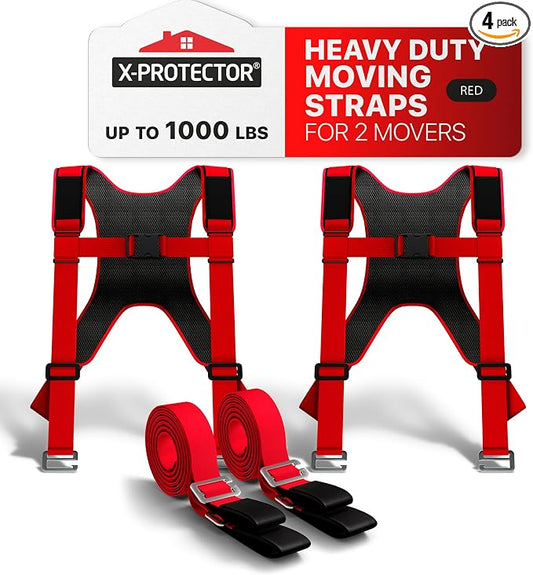 X-Protector Moving Straps - 2 Pairs - Lifting Straps for 2 Movers - Move Furniture Easily and Safely - Perfect for Lifting & Moving Heavy Objects (Adjustable Length 50-118 in)