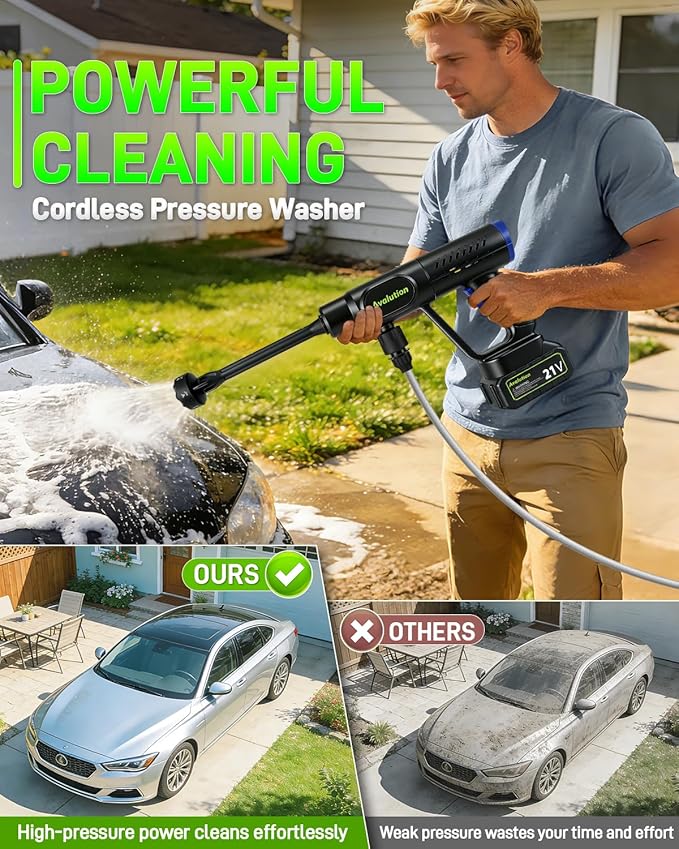 Avalution Cordless Washer,2026 Newly Portable Car Washer,Handheld Car Cleaning Tool Kit with 2pcs 4.0Ah Battery,6-in-1 Nozzle,Battery Operated Car Washing Machine for Car Patio Garden Outdoor