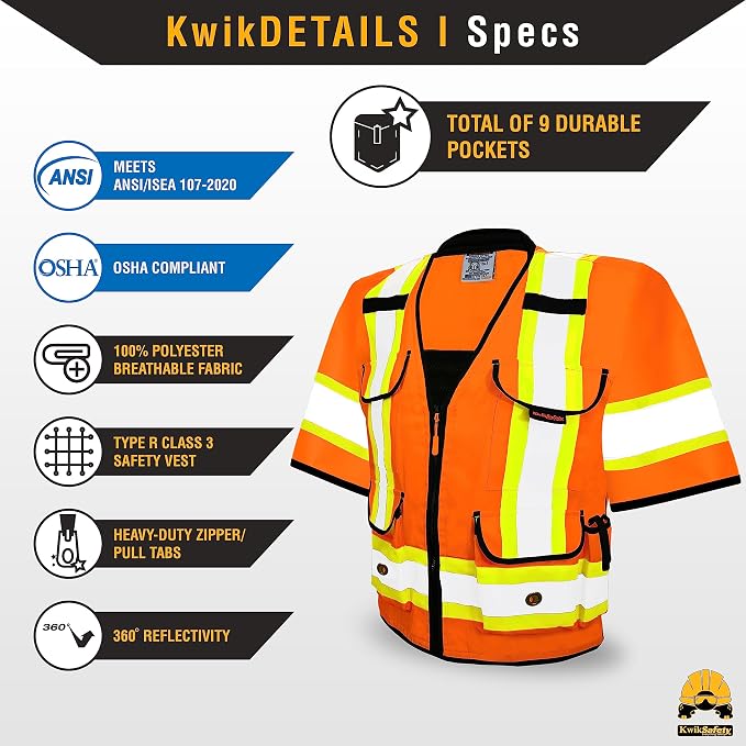 KwikSafety GODFATHER Safety Vest Class 2 & Class 3 ANSI OSHA Hi Vis Vest