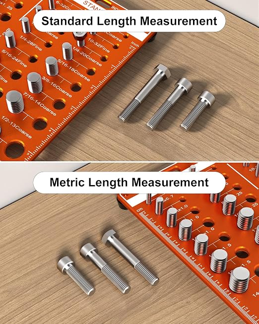 42 Nut and Bolt Thread Checker with 19 Standard & 15 Metric & 8 Drill Bit Gauge, Bolt Size and Nut Size Identifier Gauge(Inch and Metric) (Yellow)