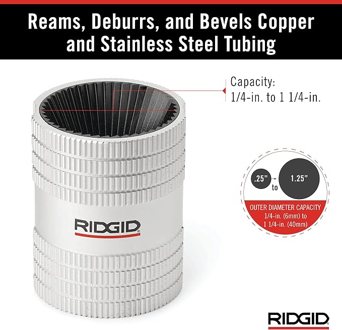 RIDGID 29983 Model 223S Inner/Outer Tubing and Pipe Reamer for 1/4" to 1-1/4" Stainless Steel and Copper Tubing, Pipe-and Tube Deburring Reamer with 45 Cutting Edges (Pack of 12)