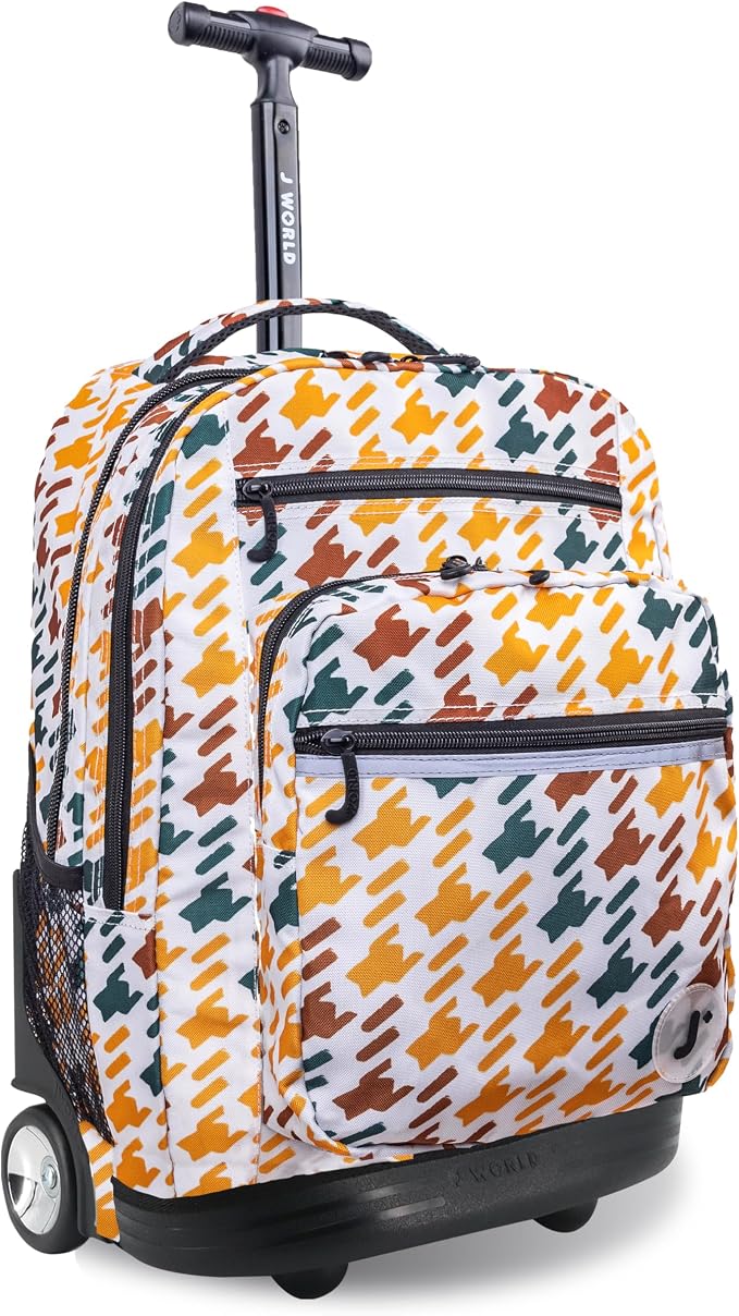 J World Sundance Laptop Rolling Backpack for Girls Boys. Roller Bookbag with Wheels, 20 Inch, Vivid Tweed