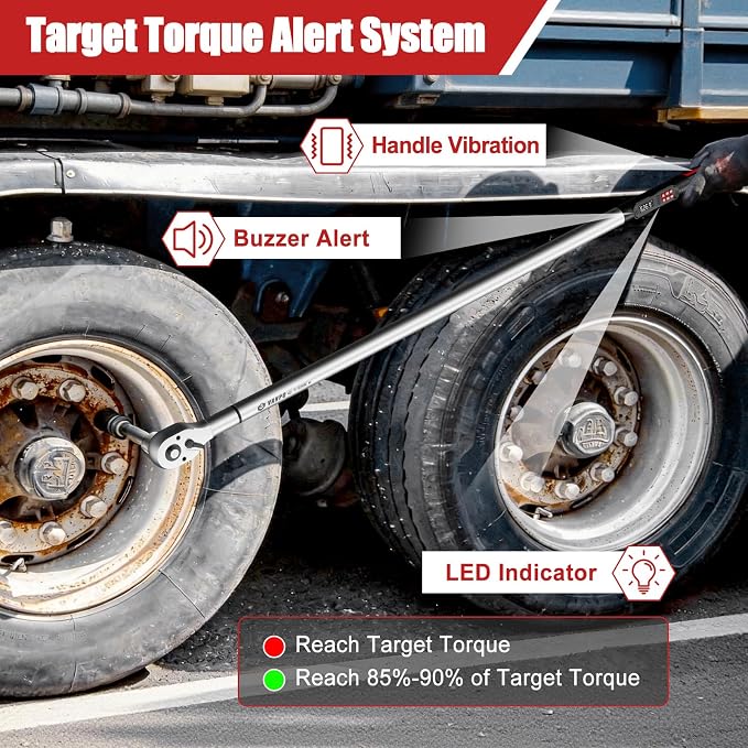 VANPO Digital Torque Wrench 3/4-Inch 31–627 ft-lb for Heavy Equipment | ±2% Accuracy, Electronic Torque Wrench with LED, Buzzer, Vibration Alert for Heavy Truck, Industrial Equipment & Agricultural
