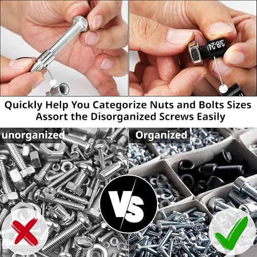Nut and Bolt Thread Checker, Bolt Size Finder, 45 Male/Female Thread Gauges (24 Inch & 21 Metric) Thread Checker Standard and Metric, Bolts and Nut Identifier Gauge
