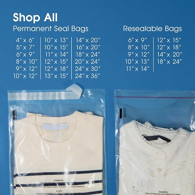 Spartan Industrial - 12” X 18” (500 Count) Self Seal Clear Poly Bags with Suffocation Warning for Packaging, T Shirts & Shipping - Resealable Glue