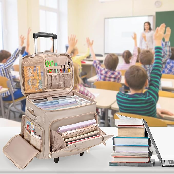 Rolling Teacher Bag with Wheels, Teacher Tote Bag with Detachable Trolley, Fits for 15.6" Laptop(Patent Design)