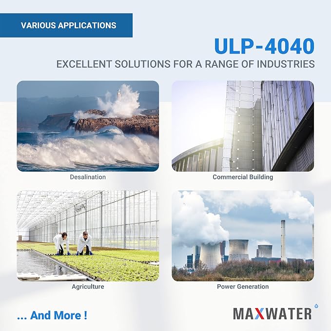 Max Water ULP-4040 Reverse Osmosis 4" x 40" RO Membrane, 2600 GPD For Water Purification Desalination Commercial, Industrial, Agricultural