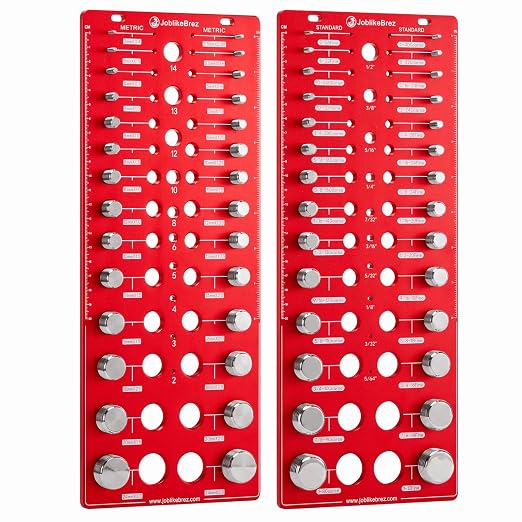 Thread Checker, 76 Nut and Bolt Thread Checker, 28 Standard & 28 Metric & 20 Drill Bit Gauge, Bolt Size Finder, Wall-Mountable Bolt Thread Identifier Gauge with Inch & CM Ruler