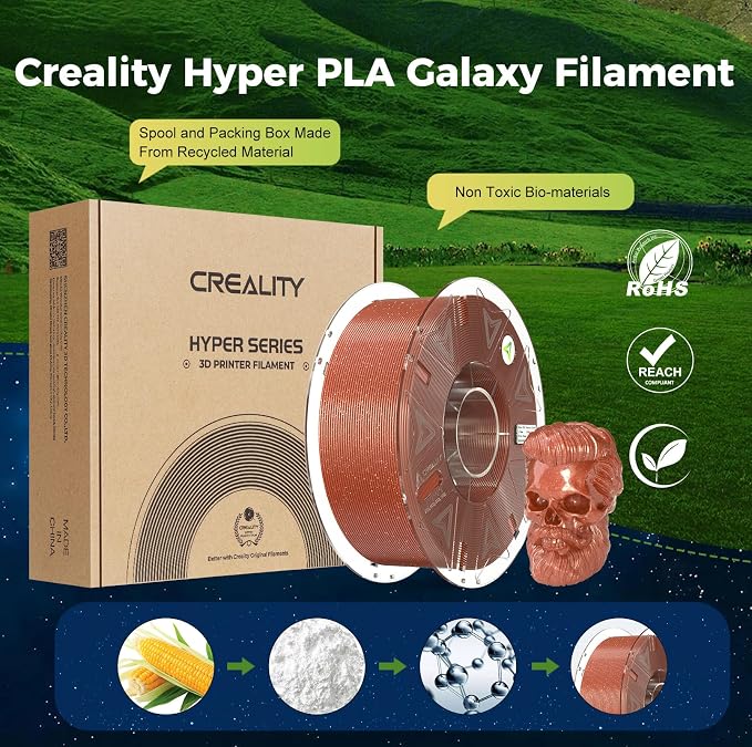 Creality Hyper PLA Starry Galaxy 3D Printer Filament, Sparkle PLA 1.75mm, Shimmering Stardust Finish, High Speed RFID Smart Filament, Smooth Shine Fits for Most 3D Printers