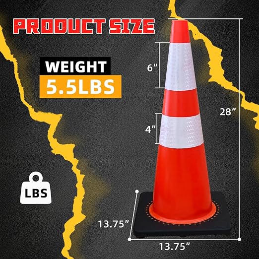 4 Pack 28 Inch Traffic Safety Cones Orange Road Parking Cones Heavy Duty Construction Cone Structurally Stable for Traffic Control at Public Place (4)