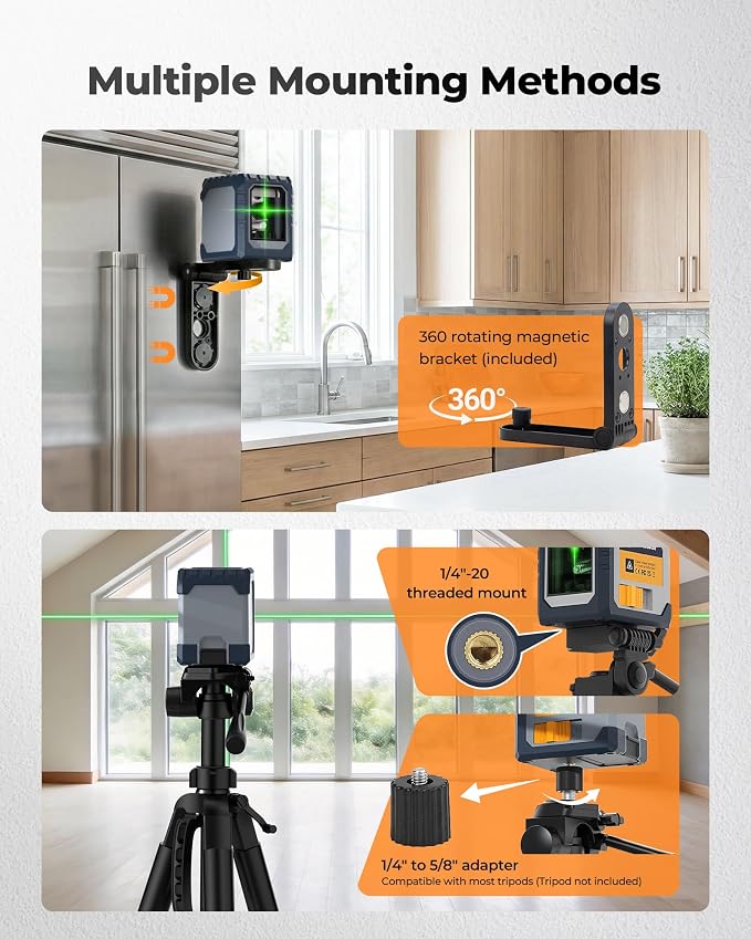 CIGMAN CM-G02 Cross Line Laser Level, Green Self-Leveling Line Laser with Rechargeable Battery, ±3mm Accuracy at 33ft, Magnetic Bracket, for Picture Hanging, Interior Decoration & DIY