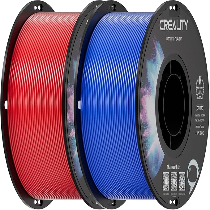 Creality PETG Filament 1.75mm, 3D Printer Filament, Excellent Toughness High Precision, Odorless Non-Toxic Moistureproof, Accuracy +/- 0.02mm, 2 Pack-1kg (Red & Blue)