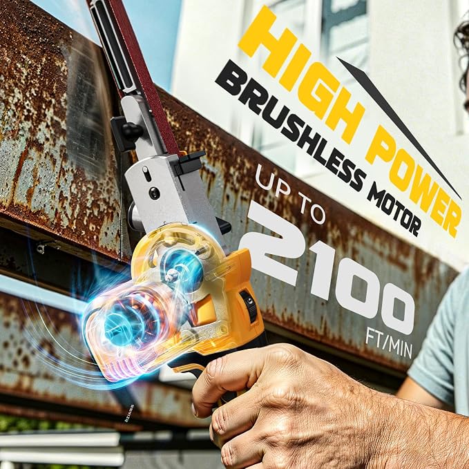 Ecarke Cordless Belt Sander Compatible with Dewalt Battery (Tool Only) 100° adjustable 16 PCS Belts 40-120 Grit 1/2"×18" 2100 FPM Brushless Detail Belt Sander for Metal Working, Wood, Plastic