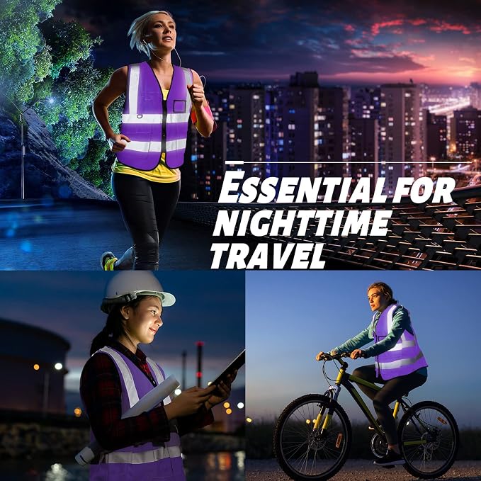 EBOOT 20 Pcs Vests High Visibility Reflective Vest Safety Neon Bright Work Construction Vest with Pockets Reflective Strips (Purple)