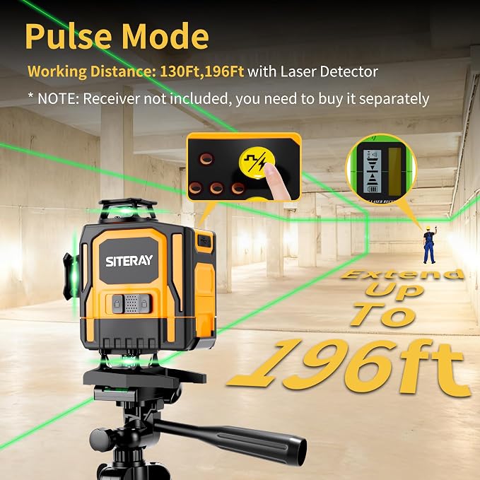 Laser Level Self Leveling, 4x360 Line Laser for Construction & Precision Layout Work, Rechargeable Green 16-Line Lazer Tool with Remote Control & Magnetic Rotating Stand, Outdoor Pulse Mode